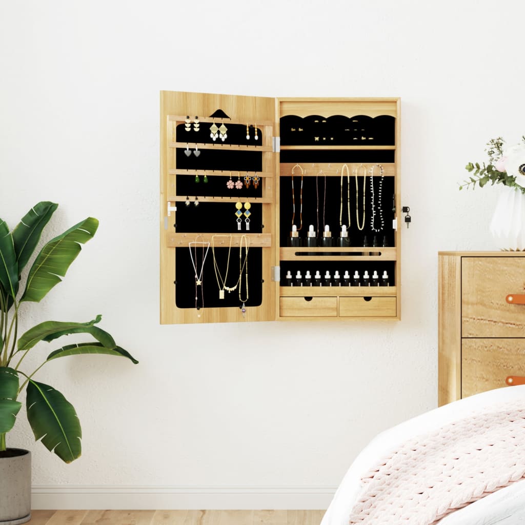 Schmuckschrank mit Spiegel Wandmontage Weiß 37,5x10x106 cm