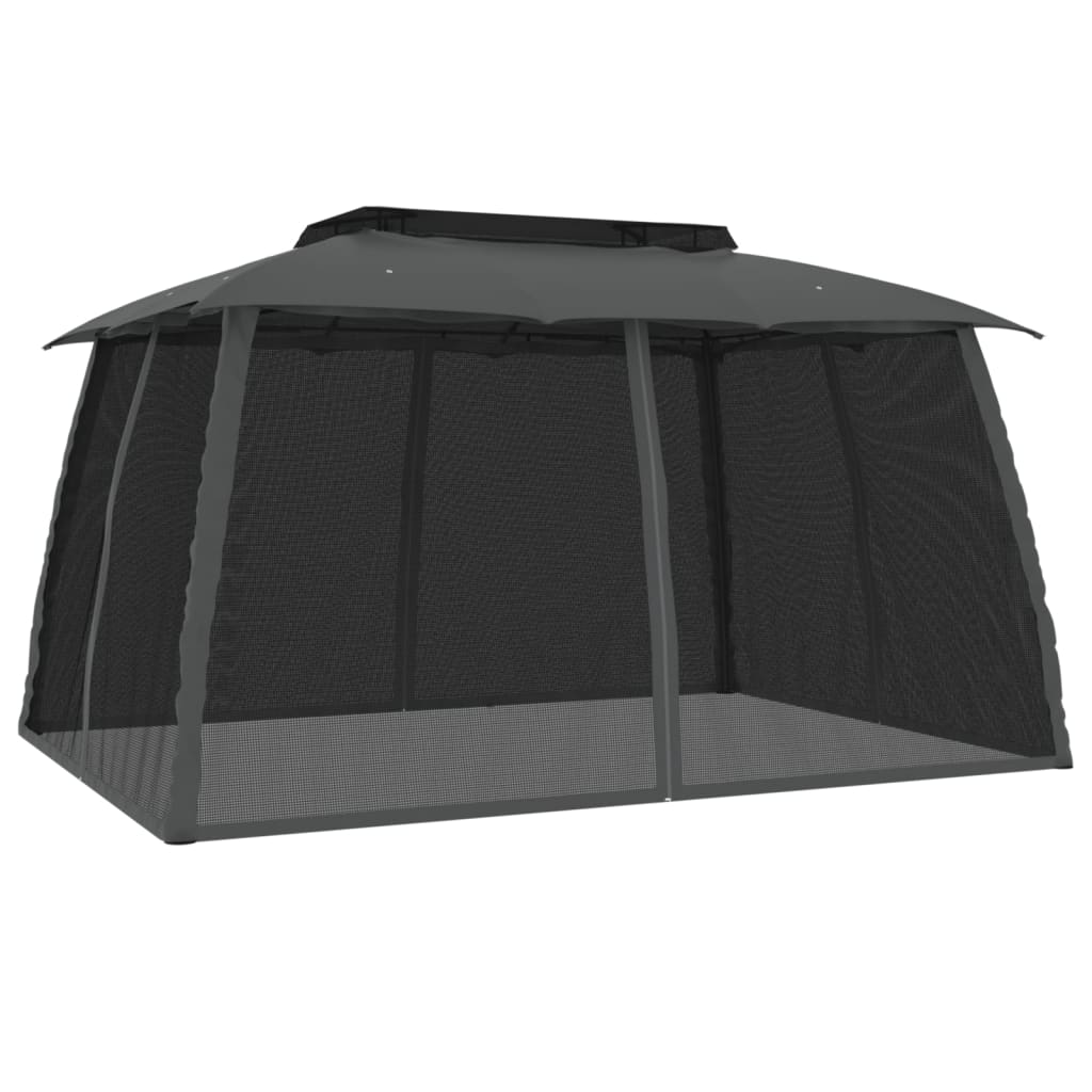 Pavillon mit Doppeldach & Netzwänden Creme 2,93x2,93 m Stahl