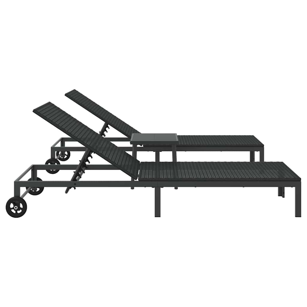 Sonnenliege 2-Person 3 pcs Braun Poly-Rattan