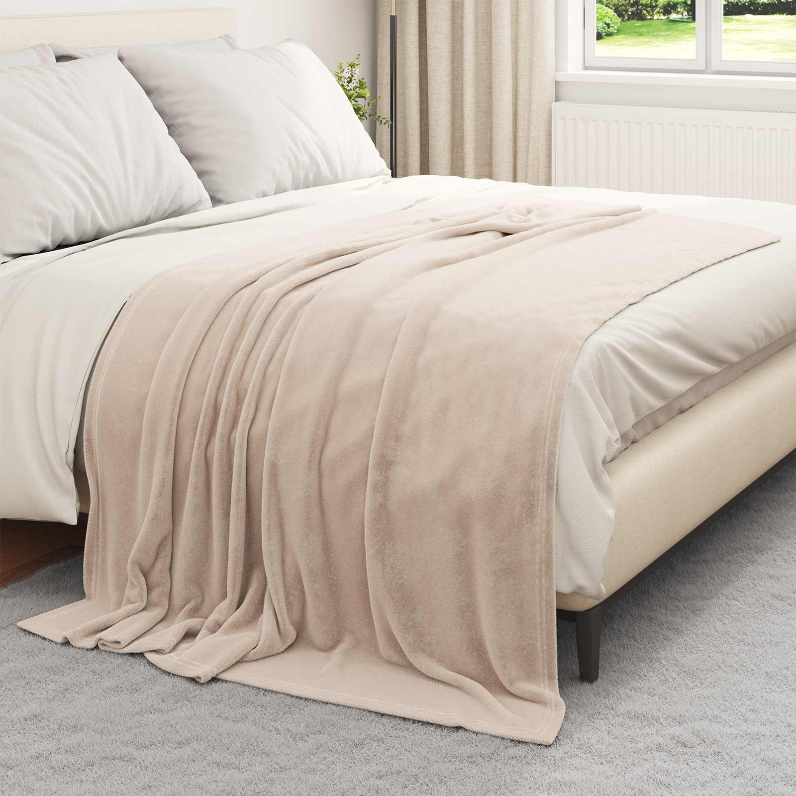 Überwurfdecke Beige 130 x 150 cm Fleece