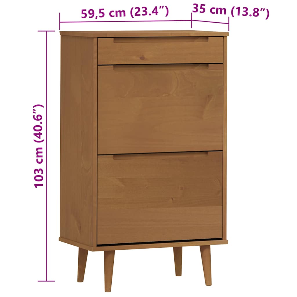 Schuhschrank MOLDE Weiß 59,5x35x103 cm Massivholz Kiefer