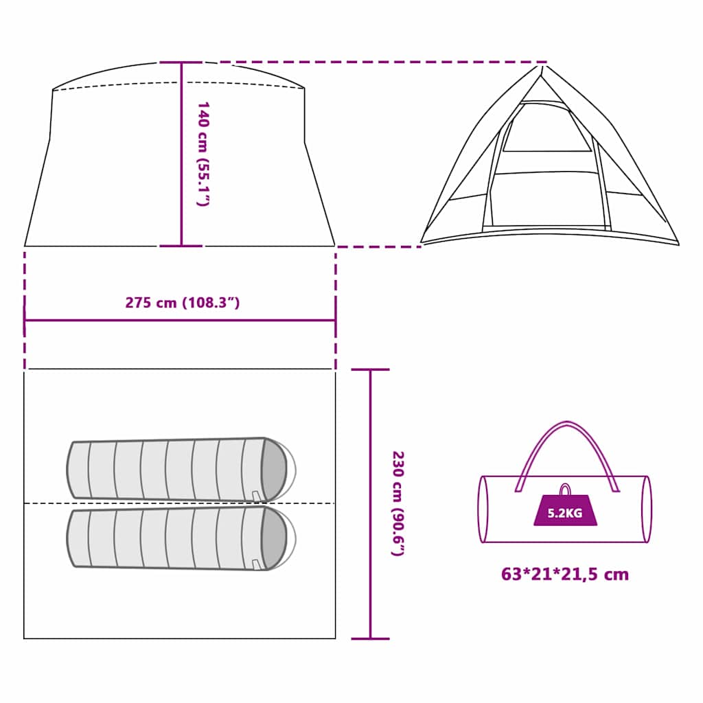 Campingzelt mit Dach mit Speicher Grün 320 x 275 x 190 cm Taft
