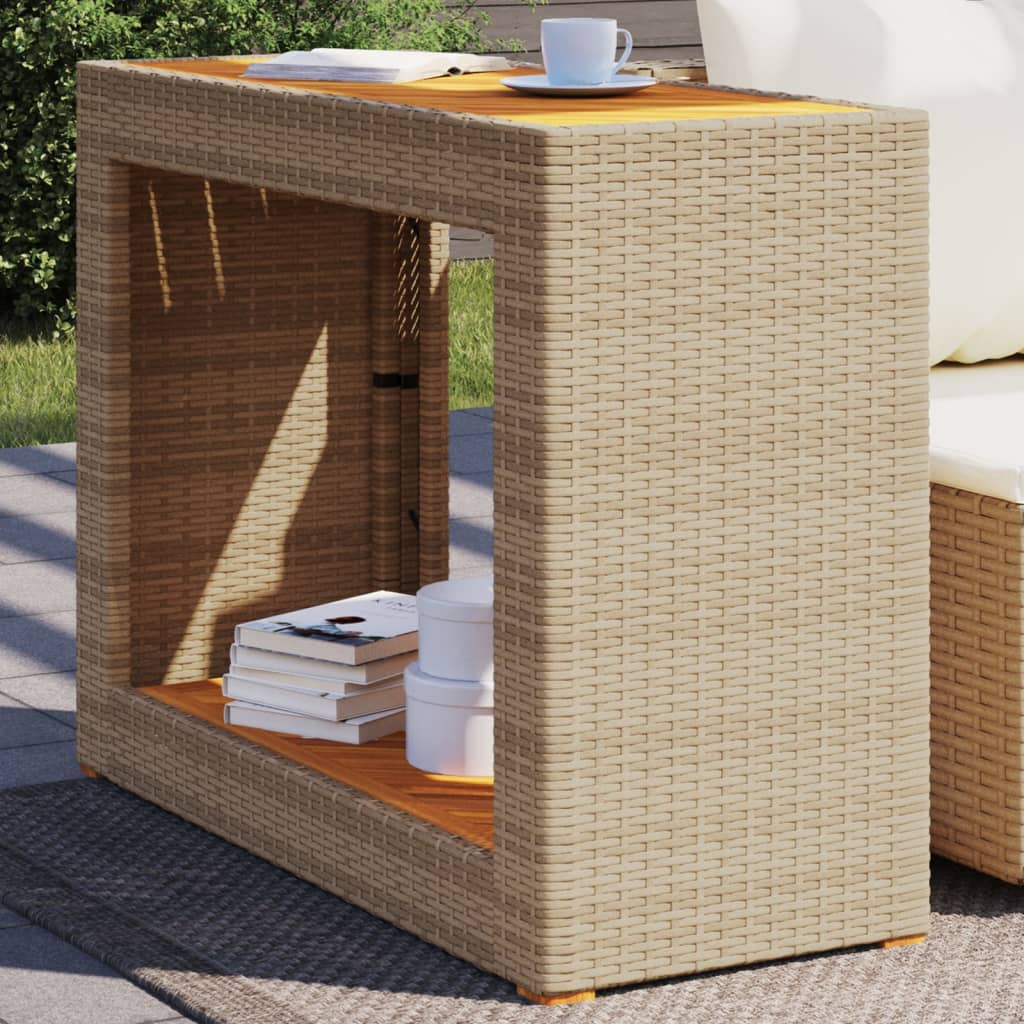 Garten-Beistelltisch mit Holzplatte Schwarz Poly Rattan