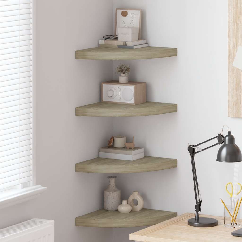 Schwebende Eckregale 2 Stk. Hochglanz-Weiß 25x25x3,8 cm MDF
