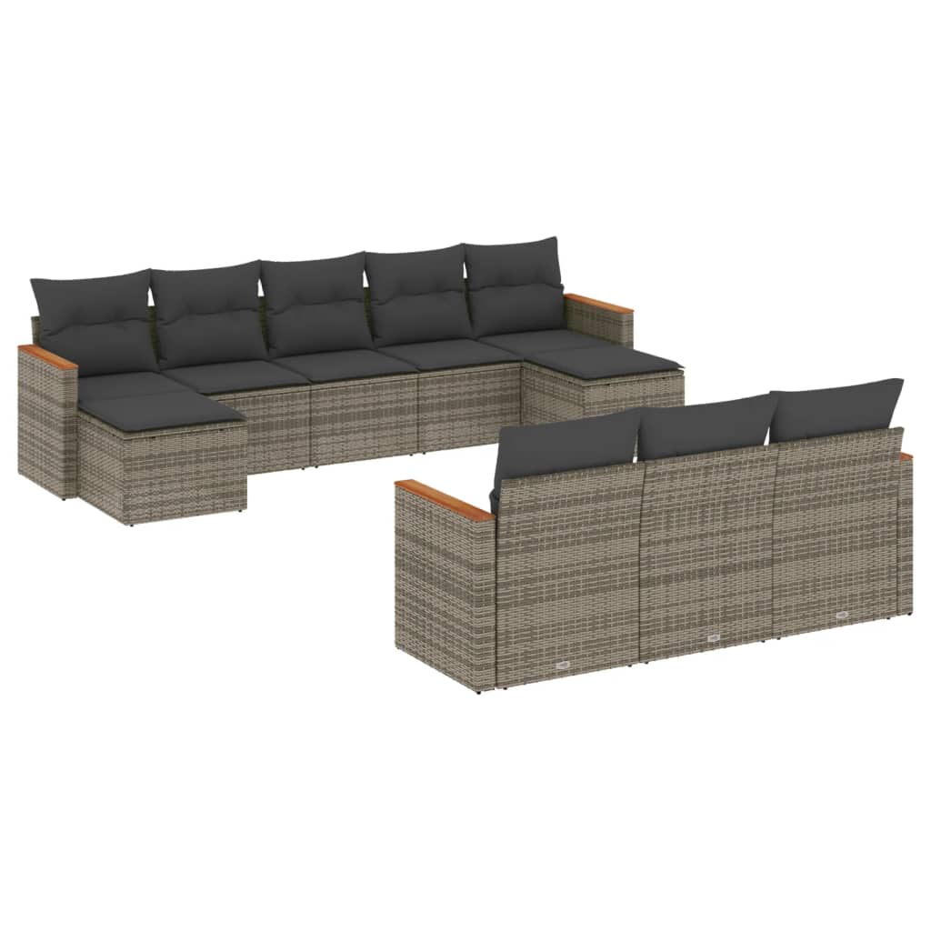 10-tlg. Garten-Sofagarnitur mit Kissen Schwarz Poly Rattan