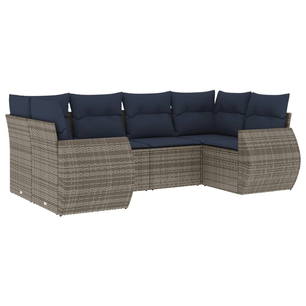 6-teiliges Gartensofa-Set mit Kissen, schwarzes Polyrattan