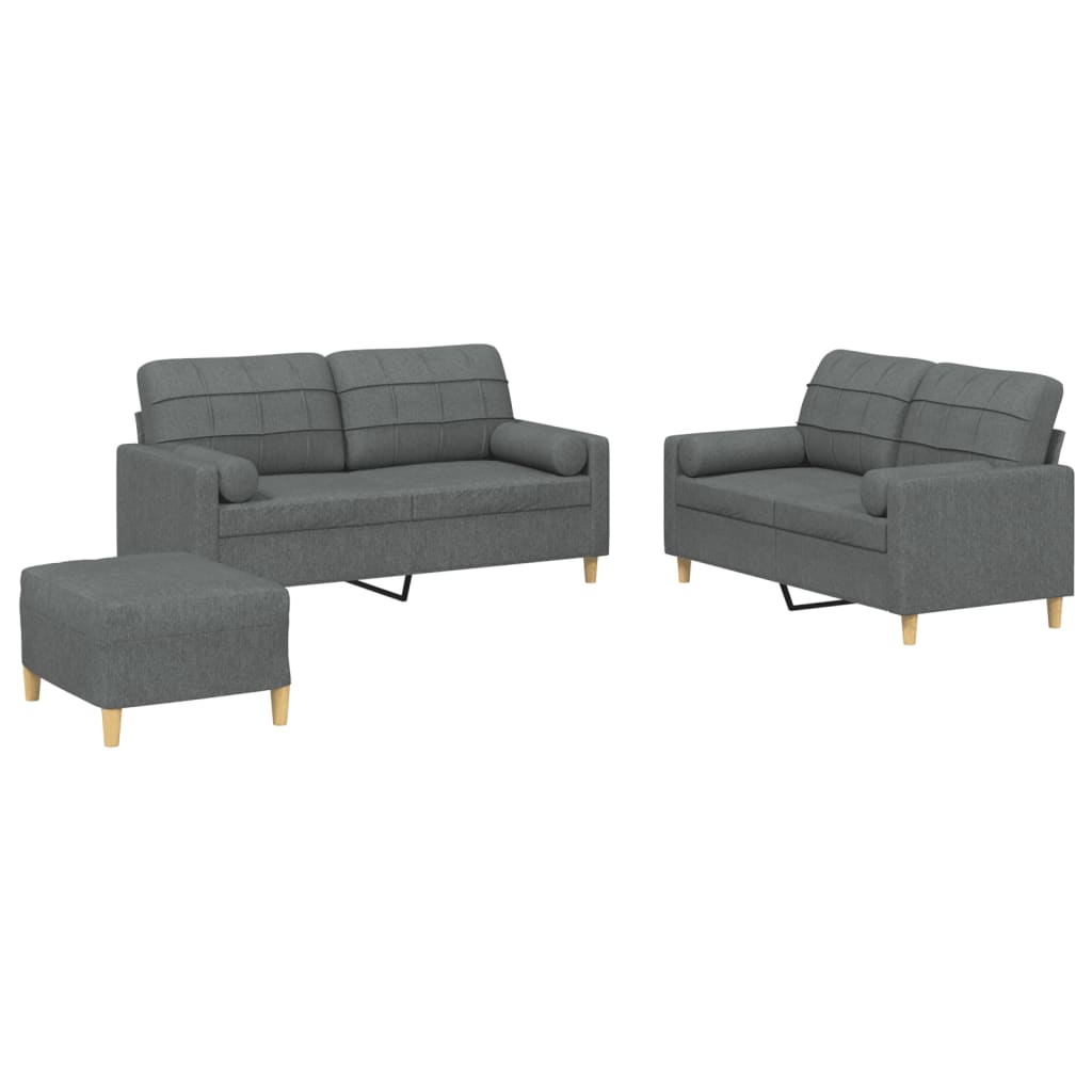 3-tlg. Sofagarnitur mit Kissen Creme Stoff