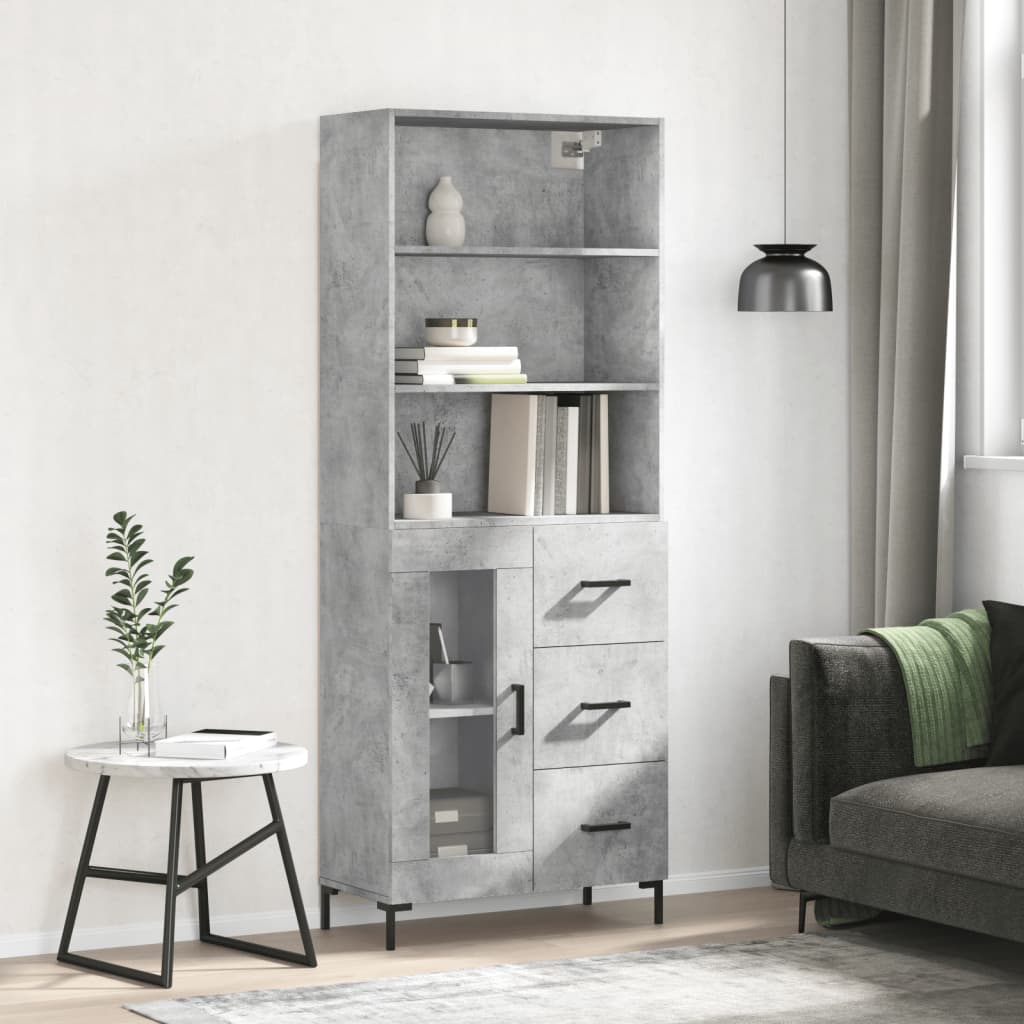 Highboard Hochglanz-Weiß 69,5x34x180 cm Holzwerkstoff