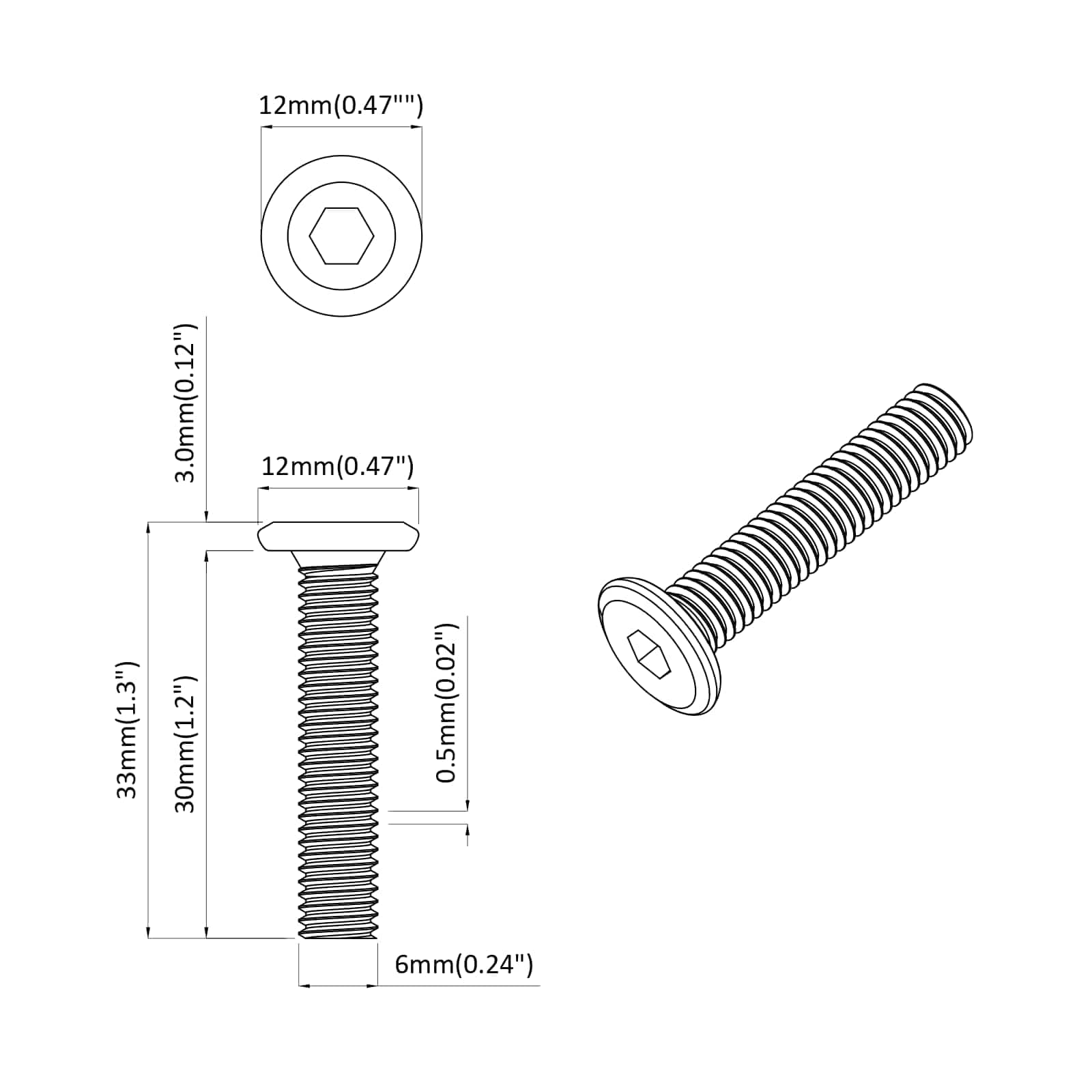 Kopf-Sicherungsschraube 2 pcs Silber M6 x 15 mm Stahl
