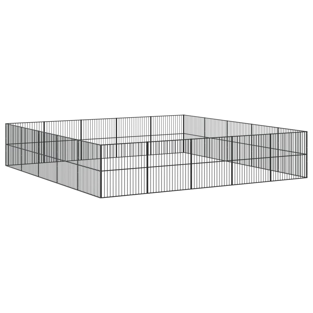Hundelaufstall 4-tlg. Schwarz Verzinkter Stahl