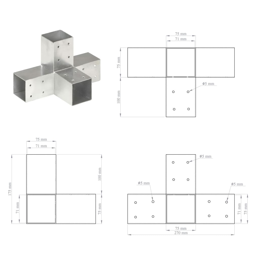 Pfostenverbinder L-Form Verzinktes Metall 71 x 71 mm
