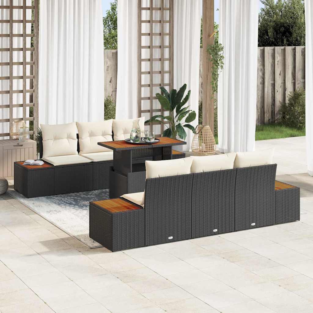 Garten Essgruppe mit Kissen 7 pcs Schwarz und Beige