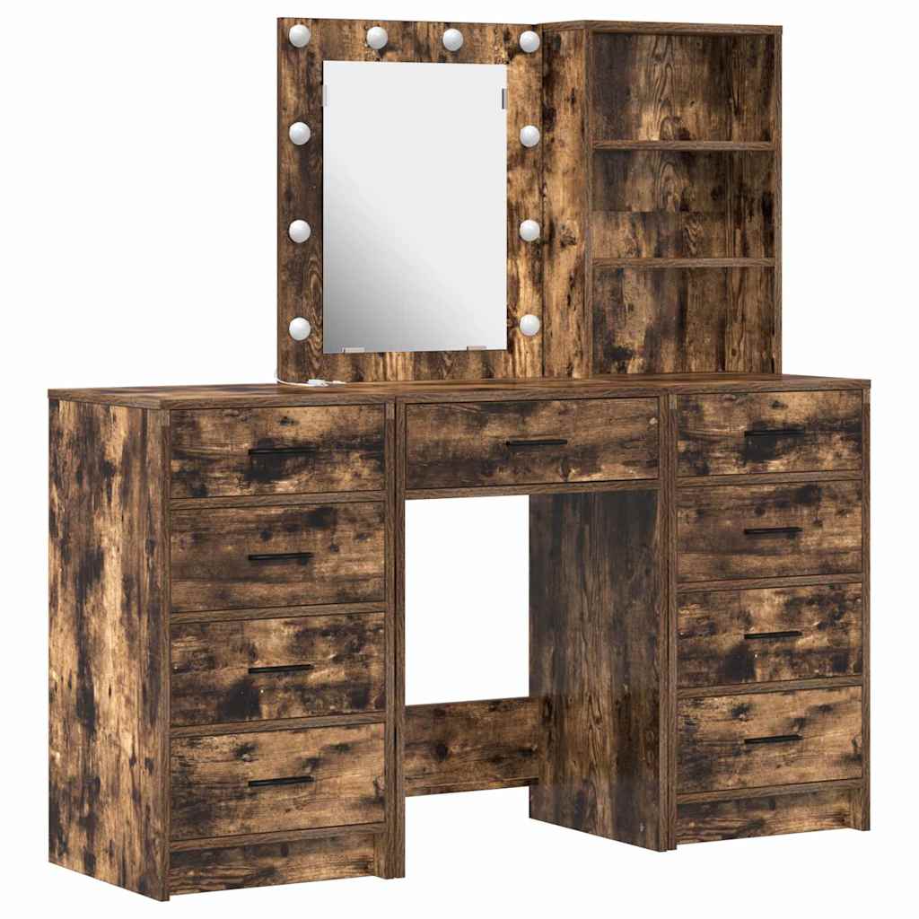 Schminktisch mit Spiegelbeleuchtung 3 pcs Weiß Holzwerkstoff