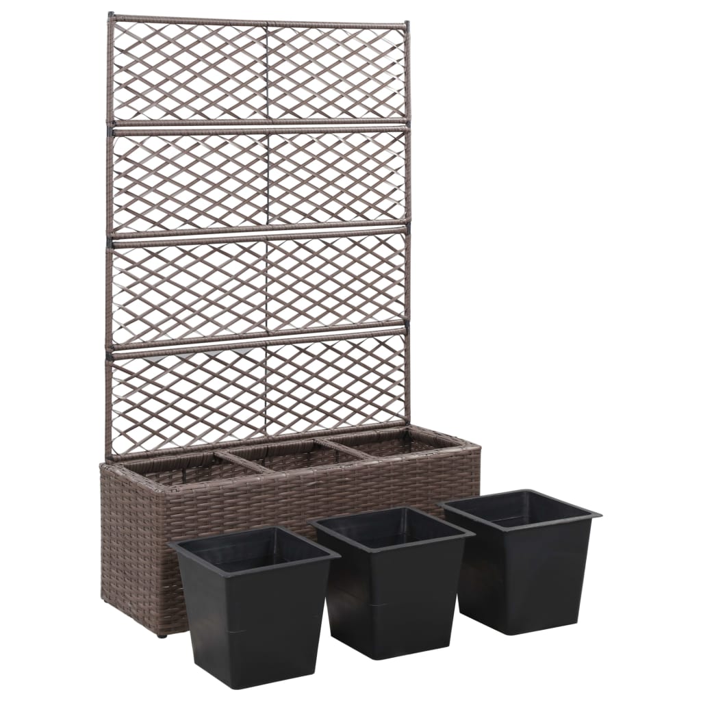 Hochbeet mit Rankgitter 1 Topf 30x30x107cm Poly Rattan Schwarz