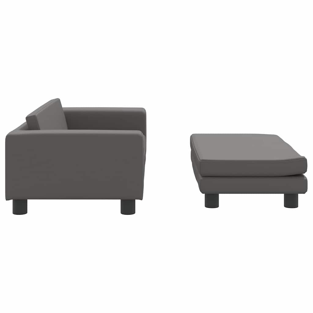 Kindersofa mit Hocker Creme 100x50x30 cm Kunstleder
