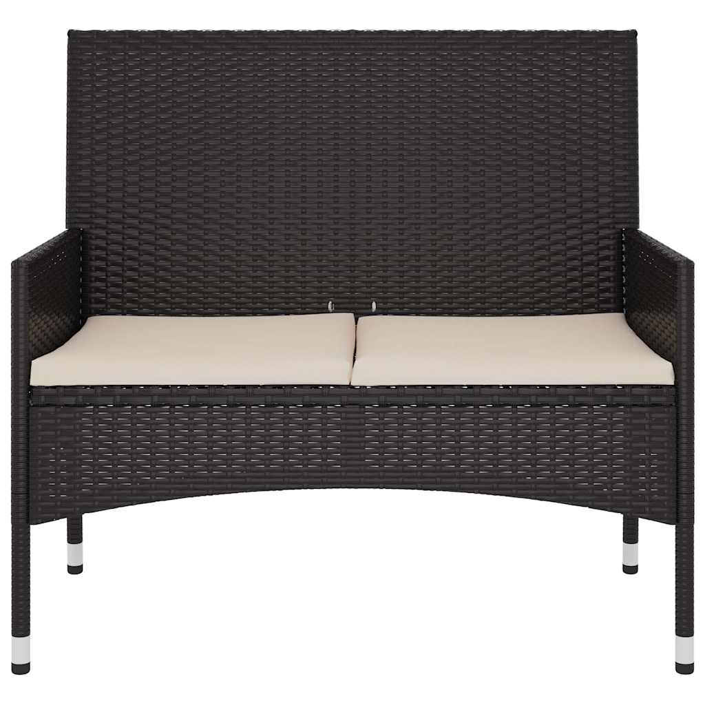 Gartenbank 2-Sitzer mit Kissen Braun Poly Rattan