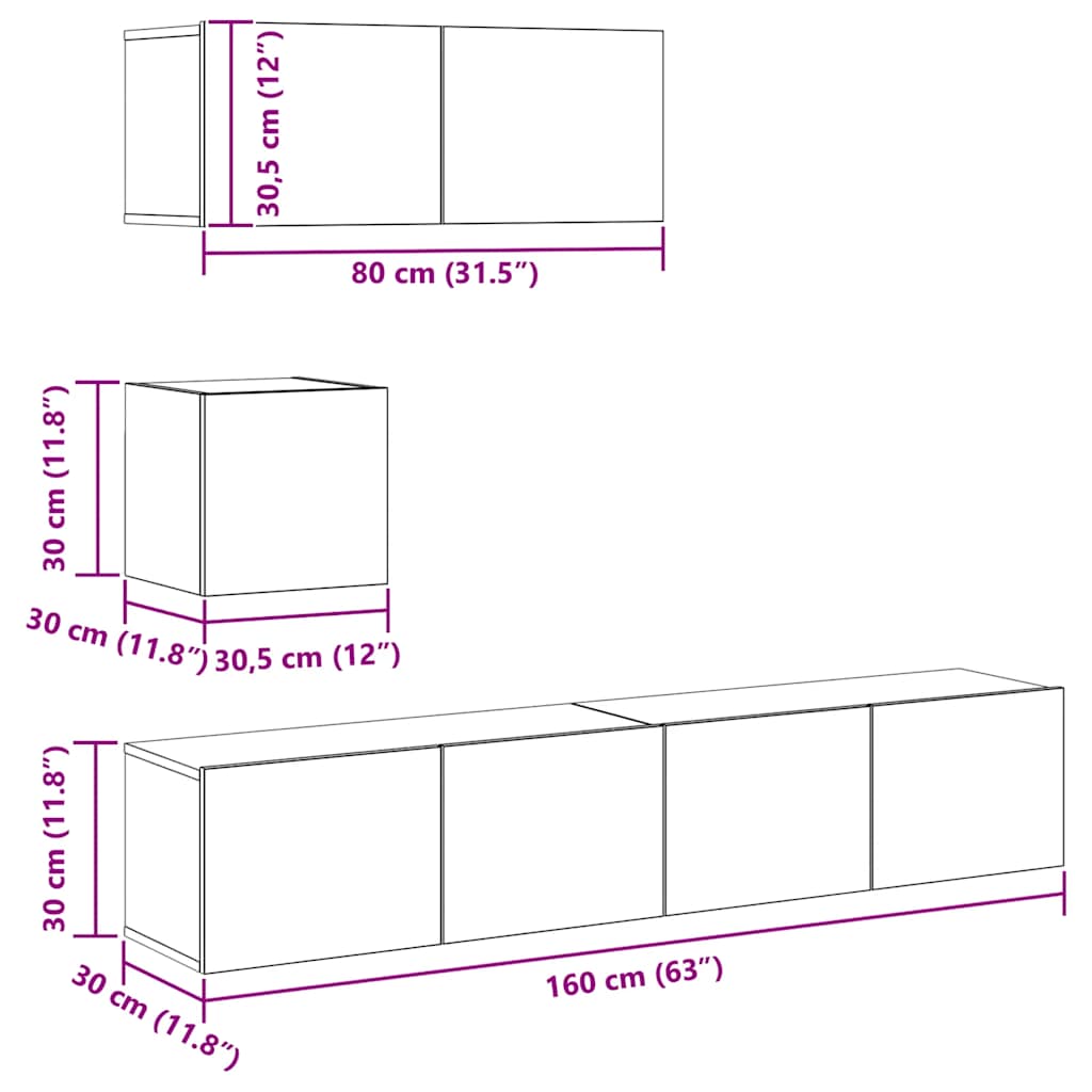 4-tlg. TV-Schrank-Set Sonoma-Eiche Holzwerkstoff