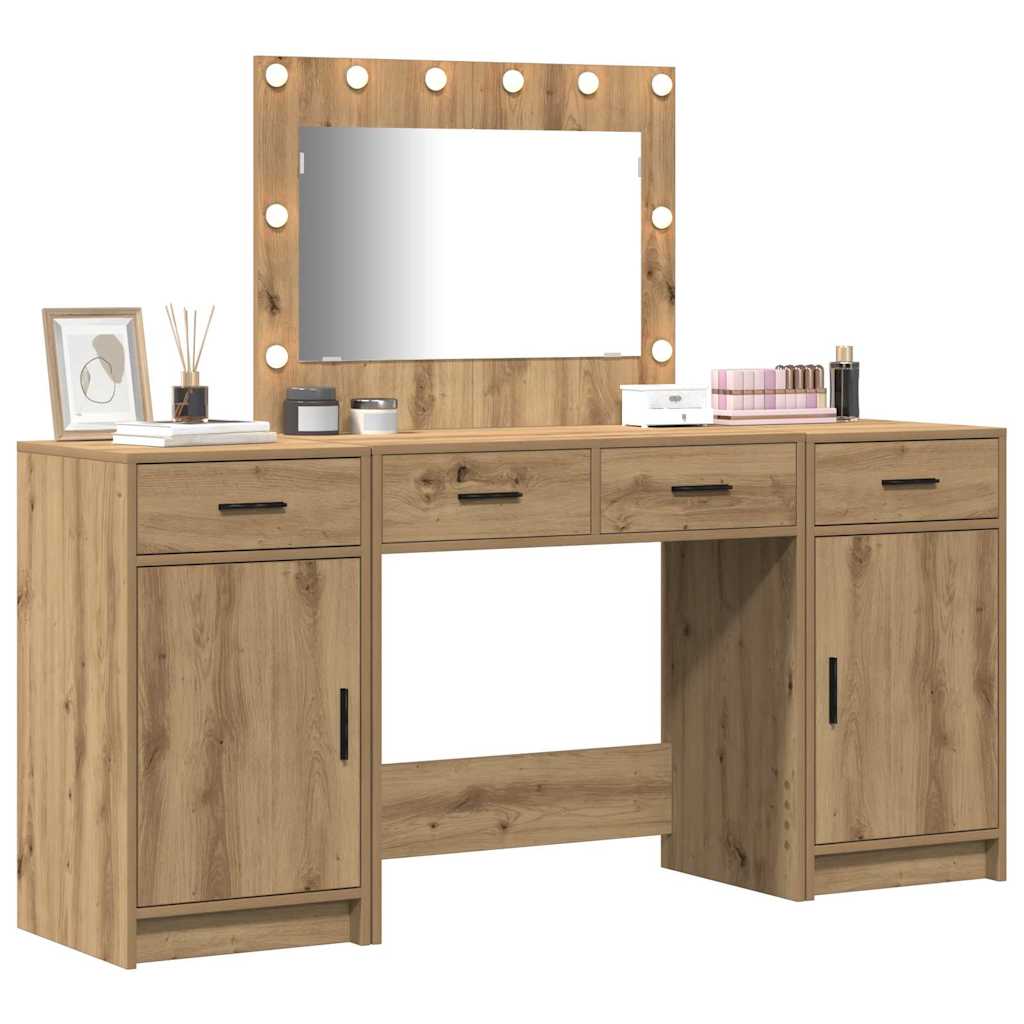 Schminktisch mit Spiegelbeleuchtung 3 pcs Weiß Holzwerkstoff