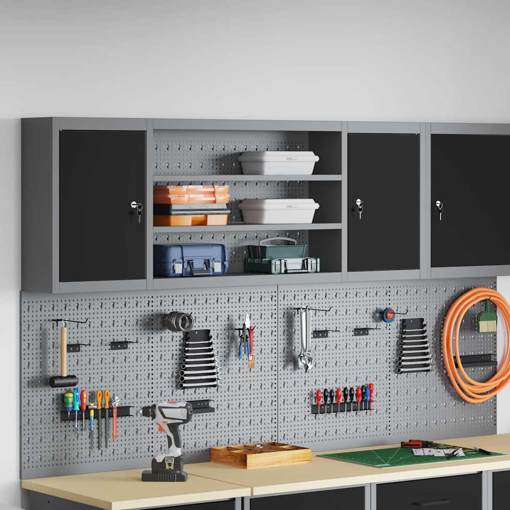 Werkzeugschrank mit Regal Schwarz und Grau 55 x 55 x 55 cm