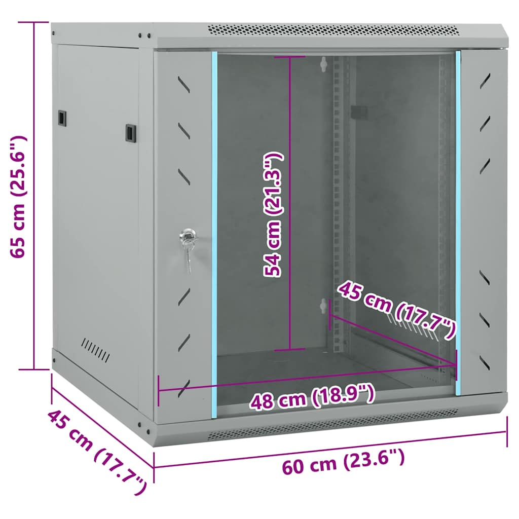 Netzwerkschrank mit Speicher Grau 60 x 45 x 28 cm Stahl