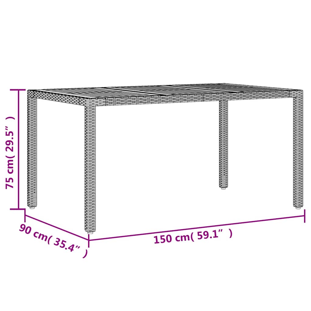 Gartentisch 190x90x75 cm Akazienholz und Poly Rattan Schwarz