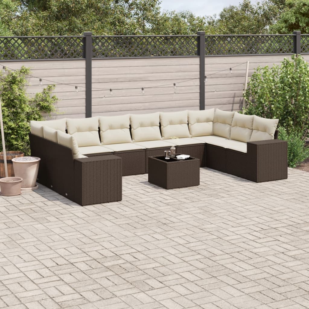 10-tlg. Garten-Sofagarnitur mit Kissen Schwarz Poly Rattan