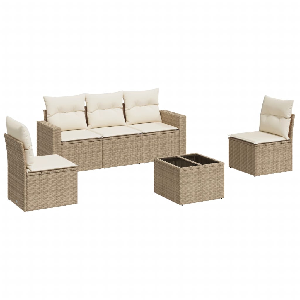 5-tlg. Garten-Sofagarnitur mit Kissen Schwarz Poly Rattan