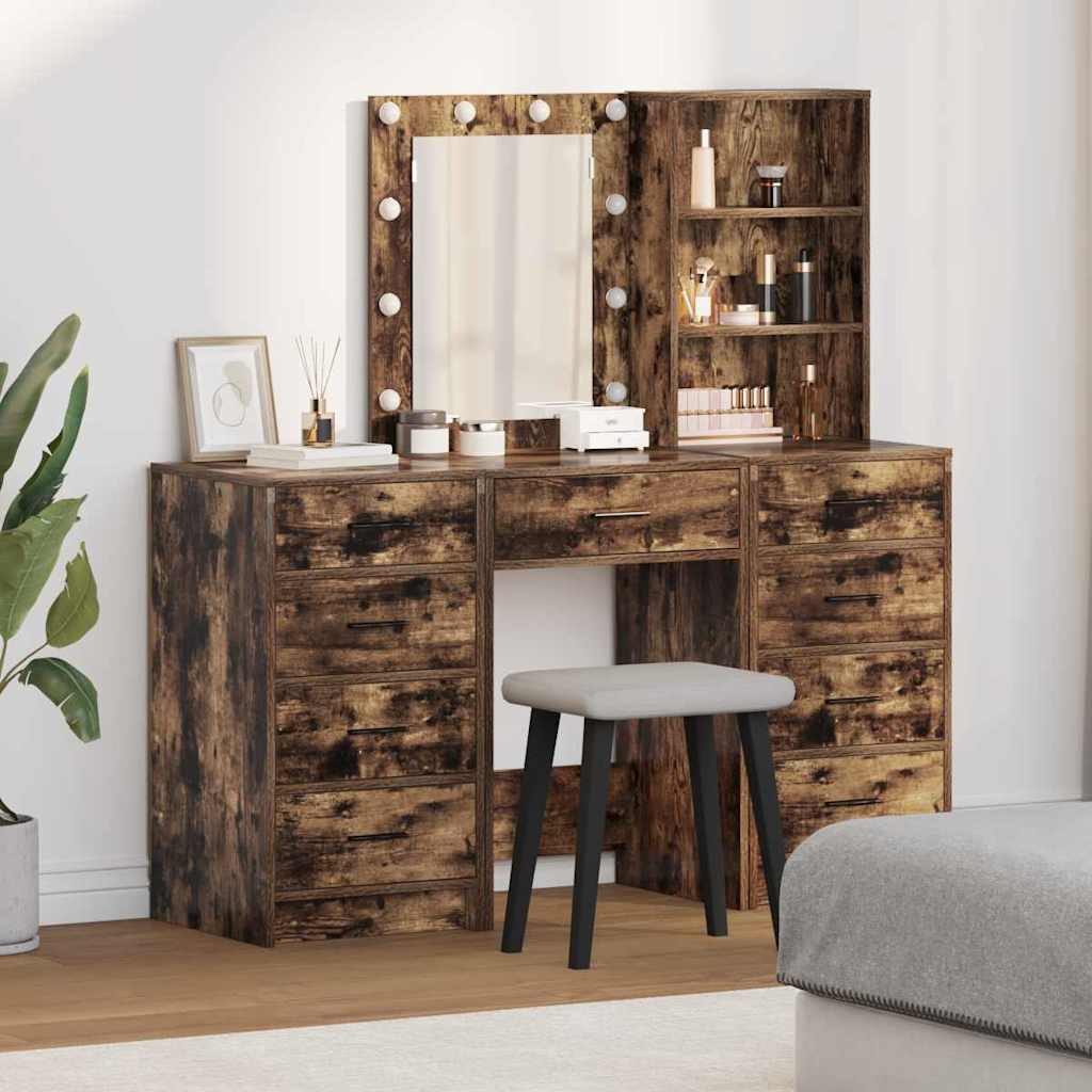 Schminktisch mit Spiegelbeleuchtung 3 pcs Weiß Holzwerkstoff