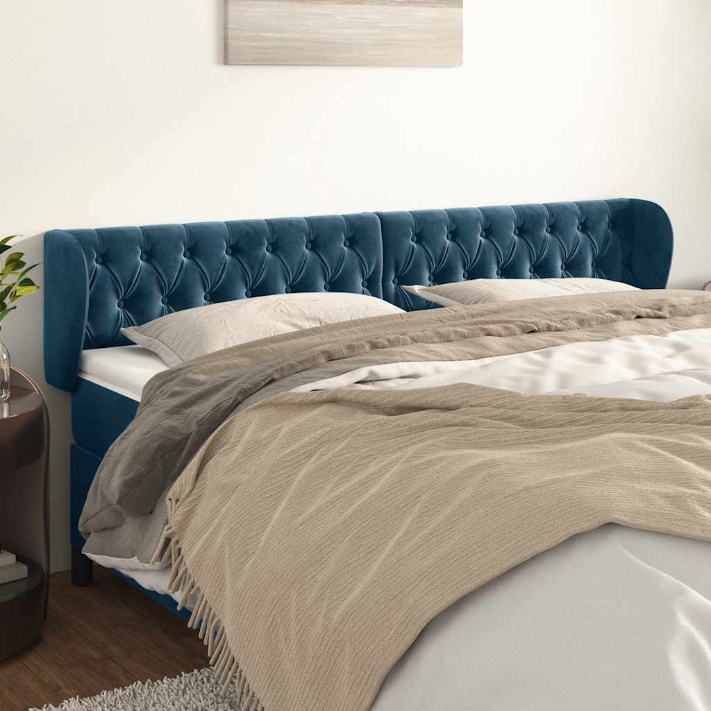 Kopfteil mit Ohren Dunkelblau 93x23x78/88 cm Samt