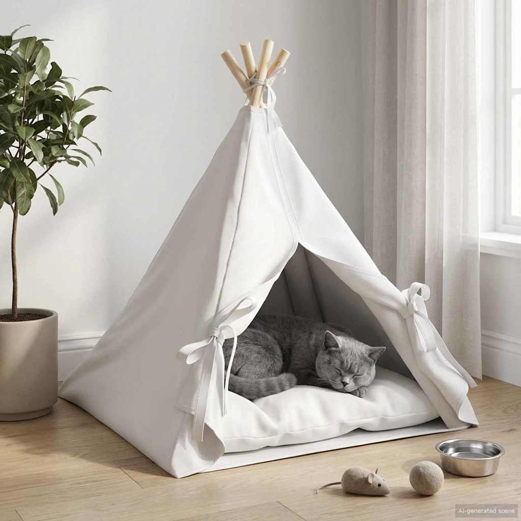 Haustier-Tipi mit Kissen Weiß 40 x 40 x 50 cm Polyester