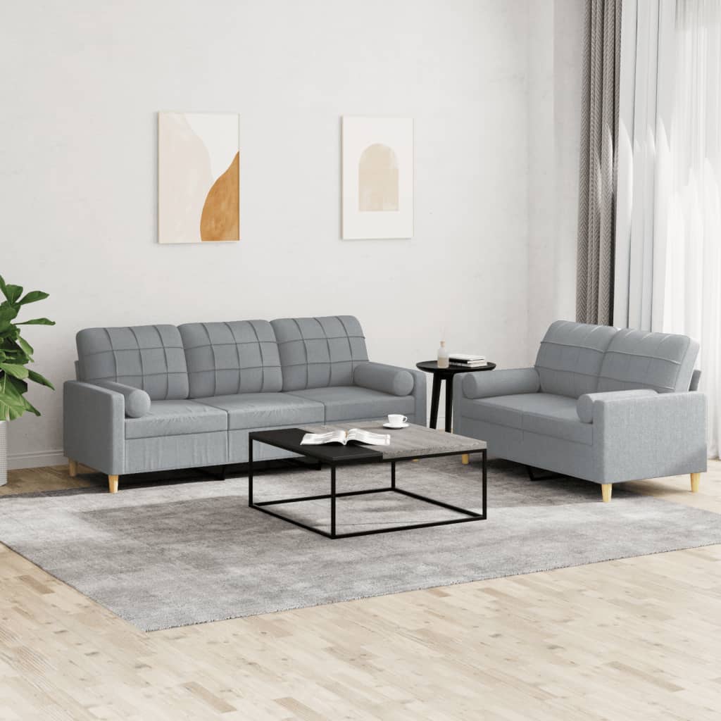 3-tlg. Sofagarnitur mit Kissen Braun Stoff