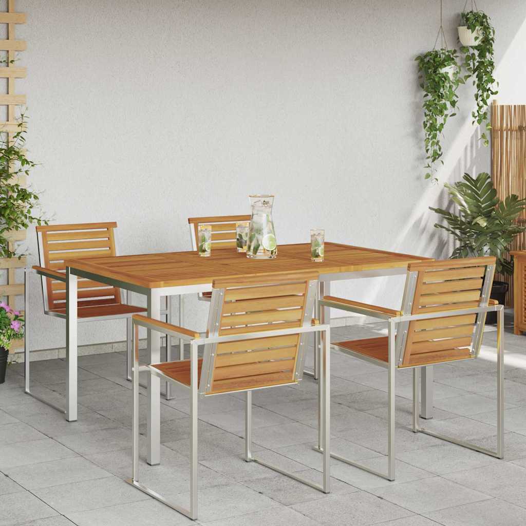 Esstisch 90x90x75 cm Massives Akazienholz und Edelstahl