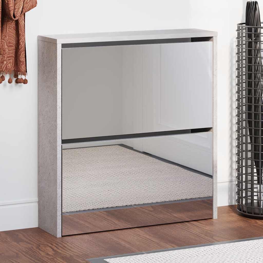 Schuhschrank mit 2 Fächern Spiegel Eiche-Optik 63x17x67 cm