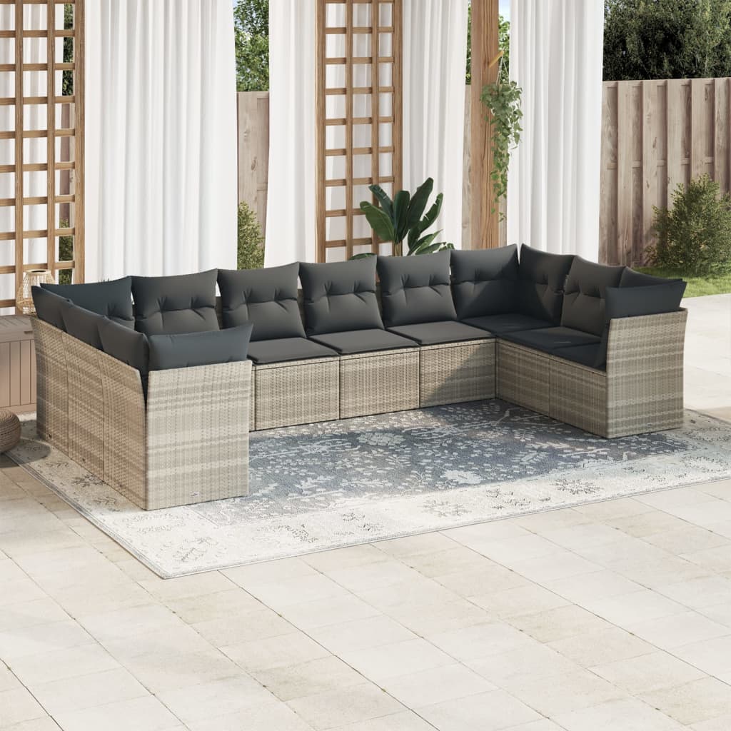 10-tlg. Garten-Sofagarnitur mit Kissen Schwarz Poly Rattan