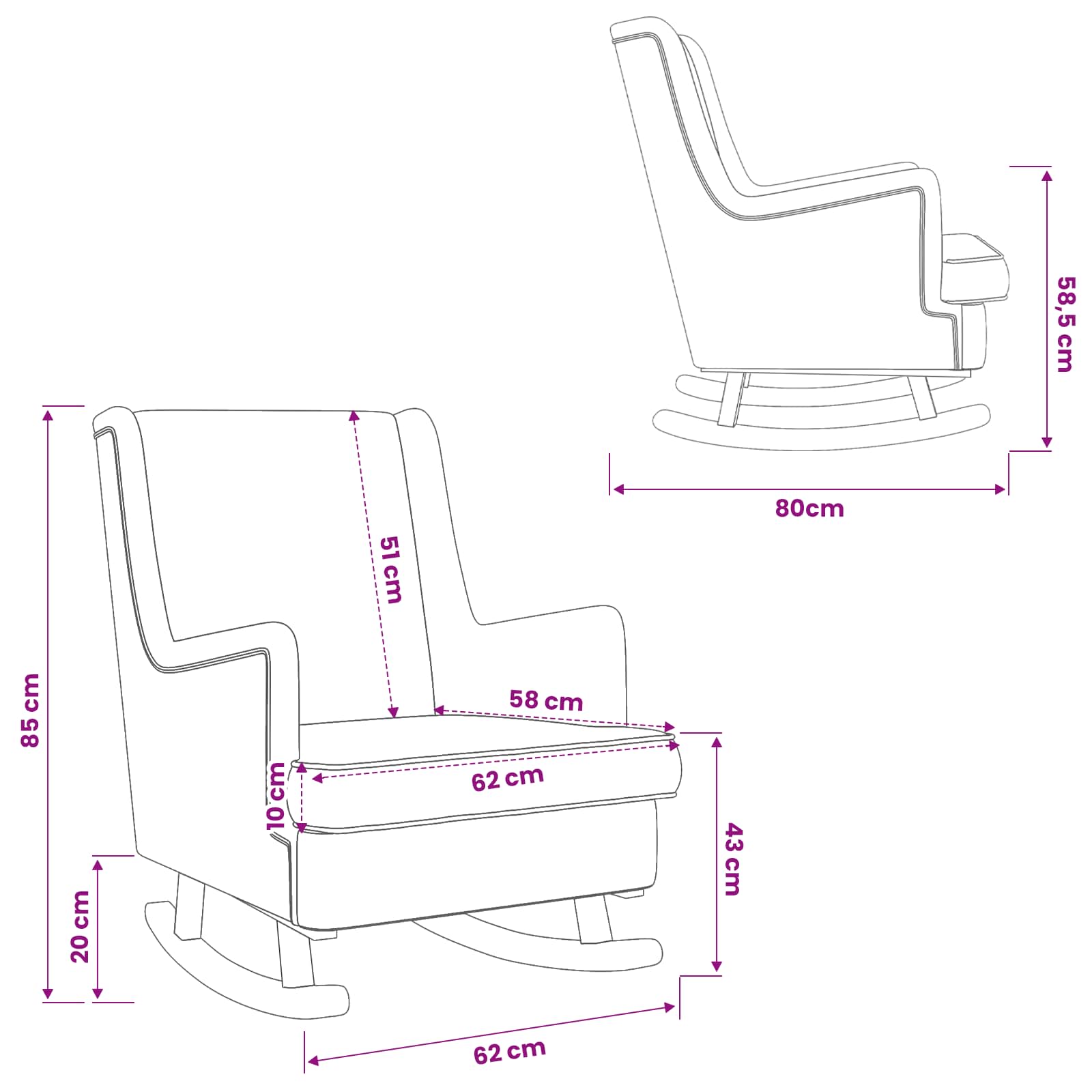 Schaukelstuhl Hellgrau 62 x 80 x 85 cm Stoff