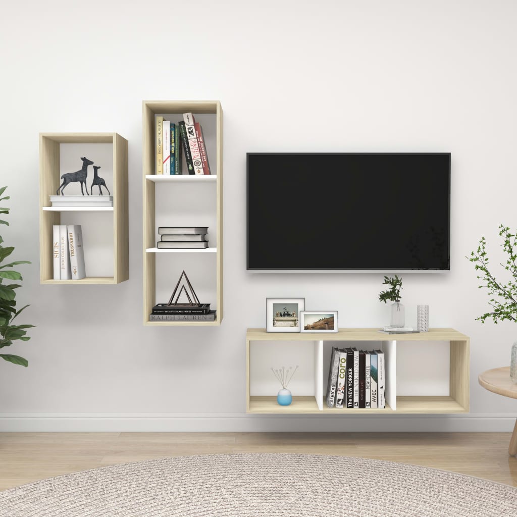 3-tlg. TV-Schrank-Set Weiß Holzwerkstoff