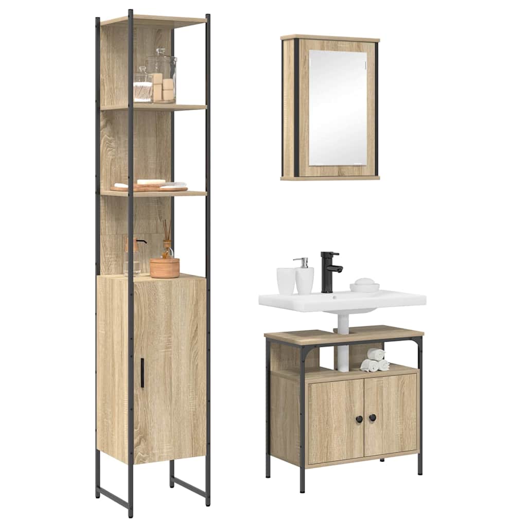 3-tlg. Badmöbel-Set Räuchereiche Holzwerkstoff