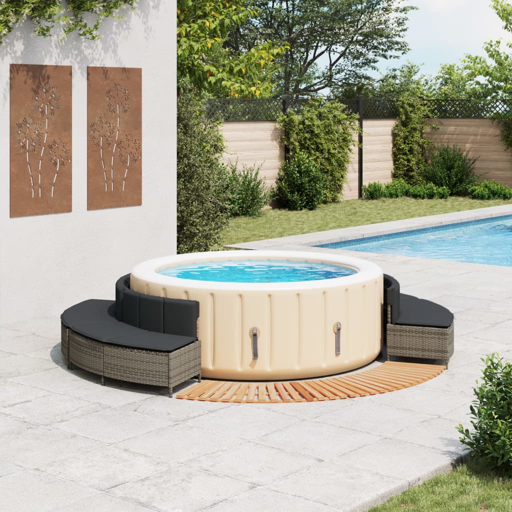 Whirlpool-Umrandung Schwarz Poly-Rattan und Massivholz Akazie