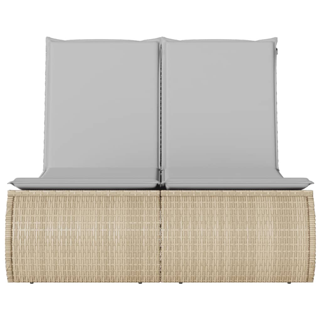 Doppel-Sonnenliege mit Kissen Schwarz Poly Rattan