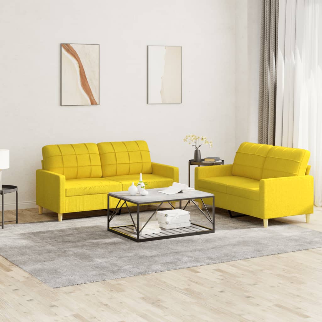 3-tlg. Sofagarnitur mit Kissen Creme Stoff