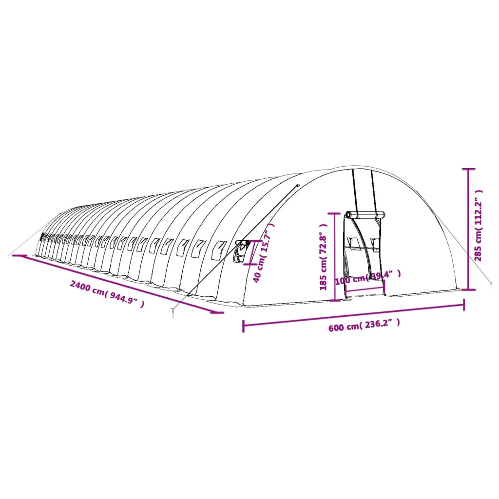 Gewächshaus mit Stahlrahmen Grün 24 m² 6x4x2,85 m