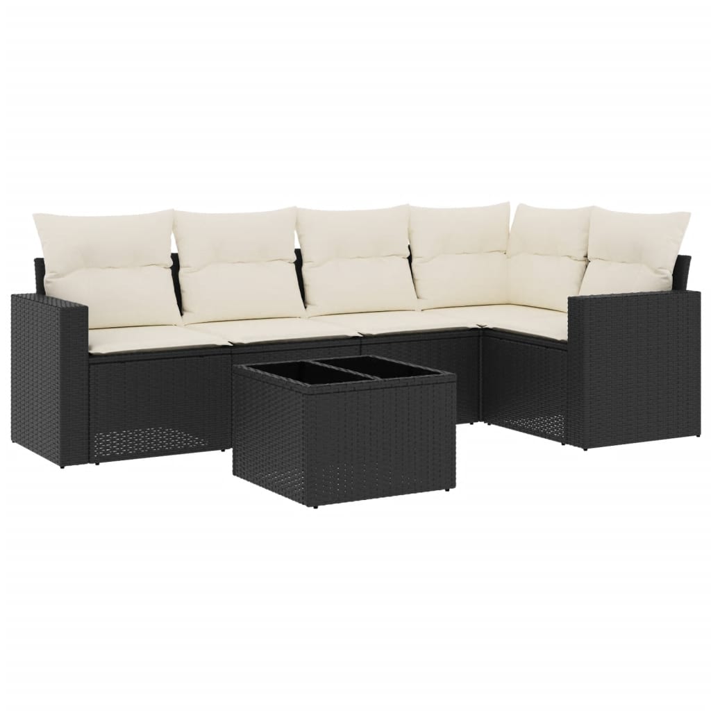 5-tlg. Garten-Sofagarnitur mit Kissen Schwarz Poly Rattan
