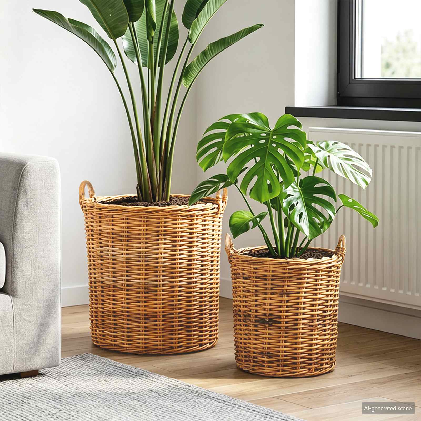 Blumentopf Körbchen 2 Stk. Natürliches Grau Kubu Rattan