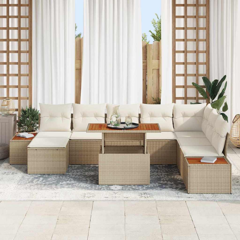 Garten Essgruppe mit Kissen 9 pcs Schwarz und Beige