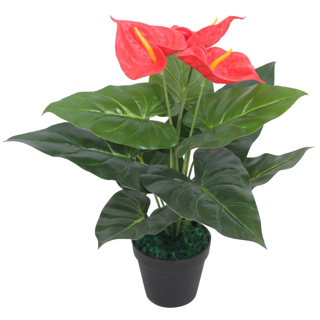Künstliche Flamingoblume mit Topf 90 cm Rot und Gelb