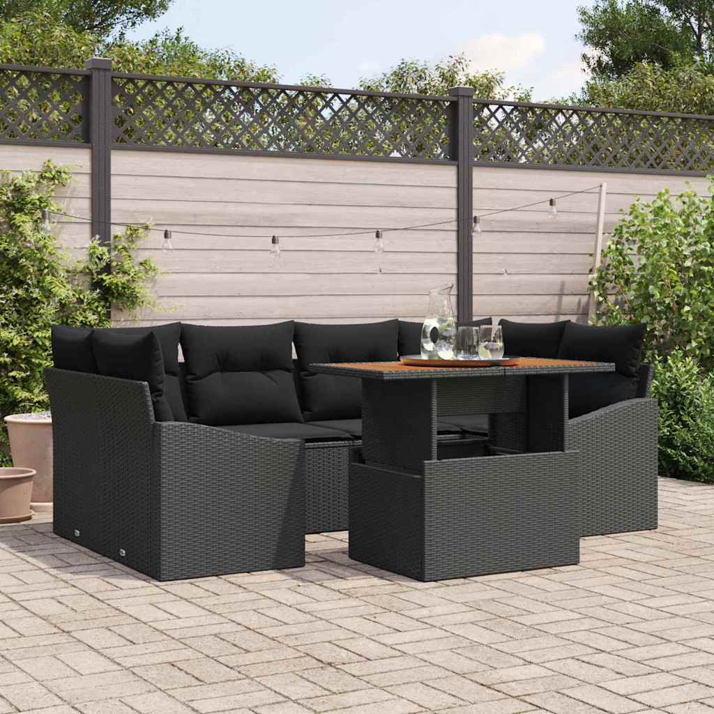 Garten Essgruppe mit Kissen 7 pcs Schwarz und Creme