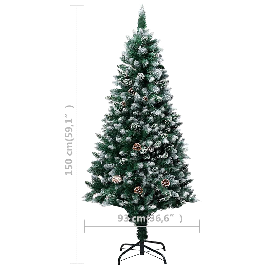 Künstlicher Weihnachtsbaum mit LEDs Kugeln Zapfen 150 cm