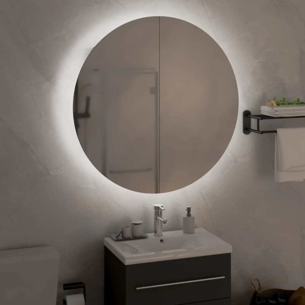Badezimmerschrank mit Rundem Spiegel & LED Weiß 40x40x17,5 cm