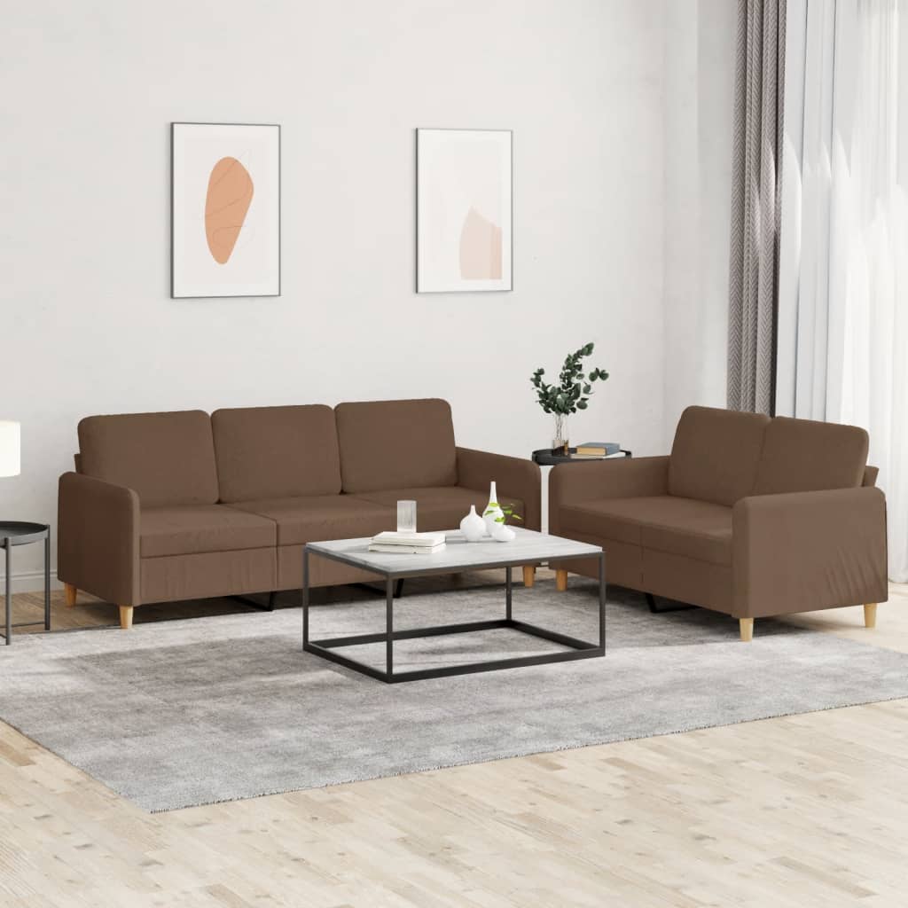 3-tlg. Sofagarnitur mit Kissen Braun Stoff