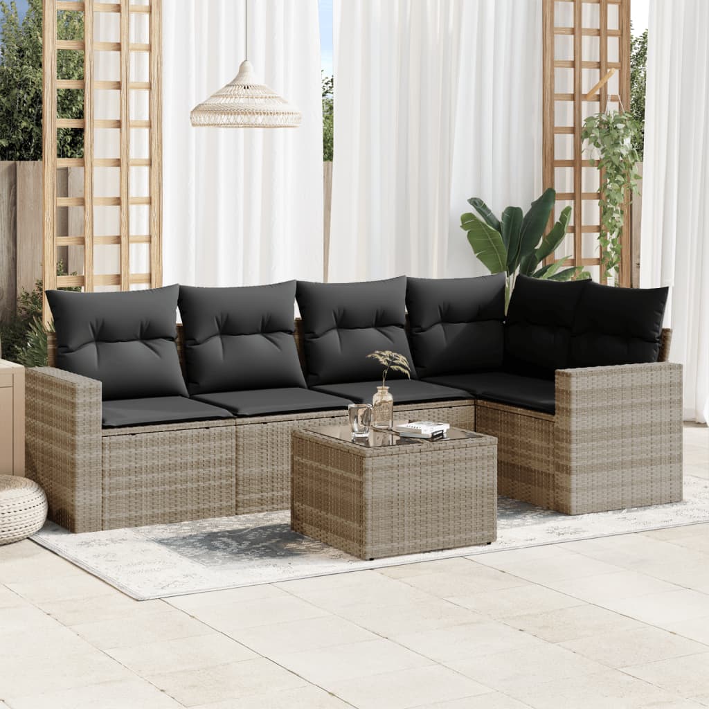 5-tlg. Garten-Sofagarnitur mit Kissen Schwarz Poly Rattan
